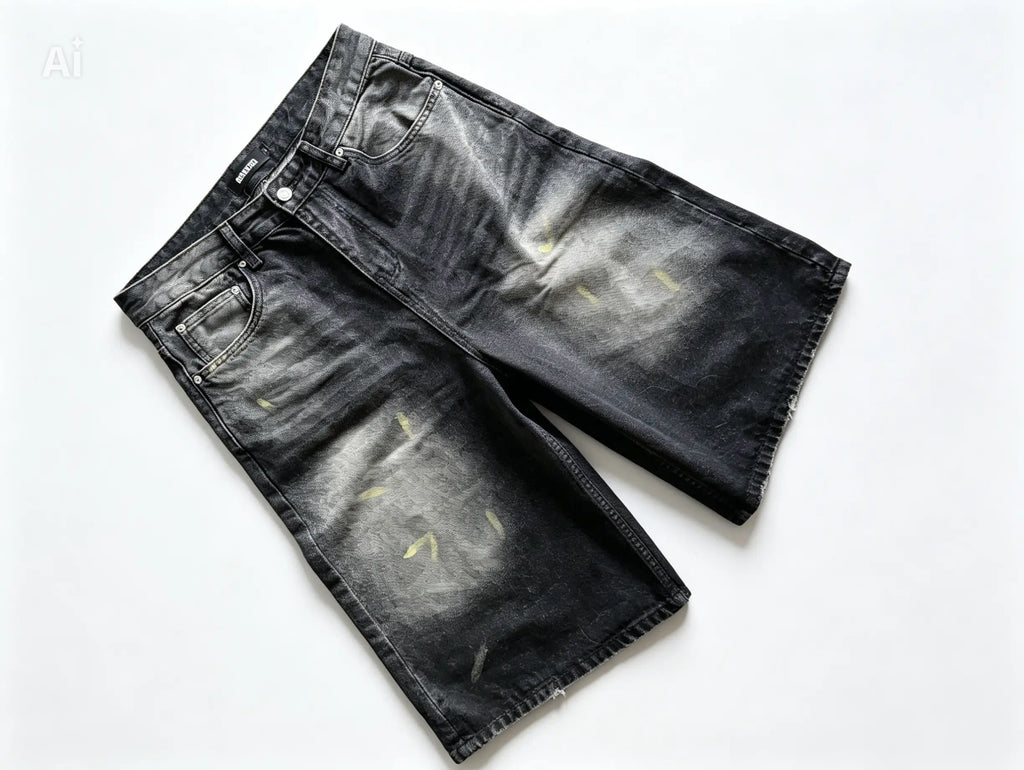 Men’s Vintage Wash Wide Leg Denim Shorts